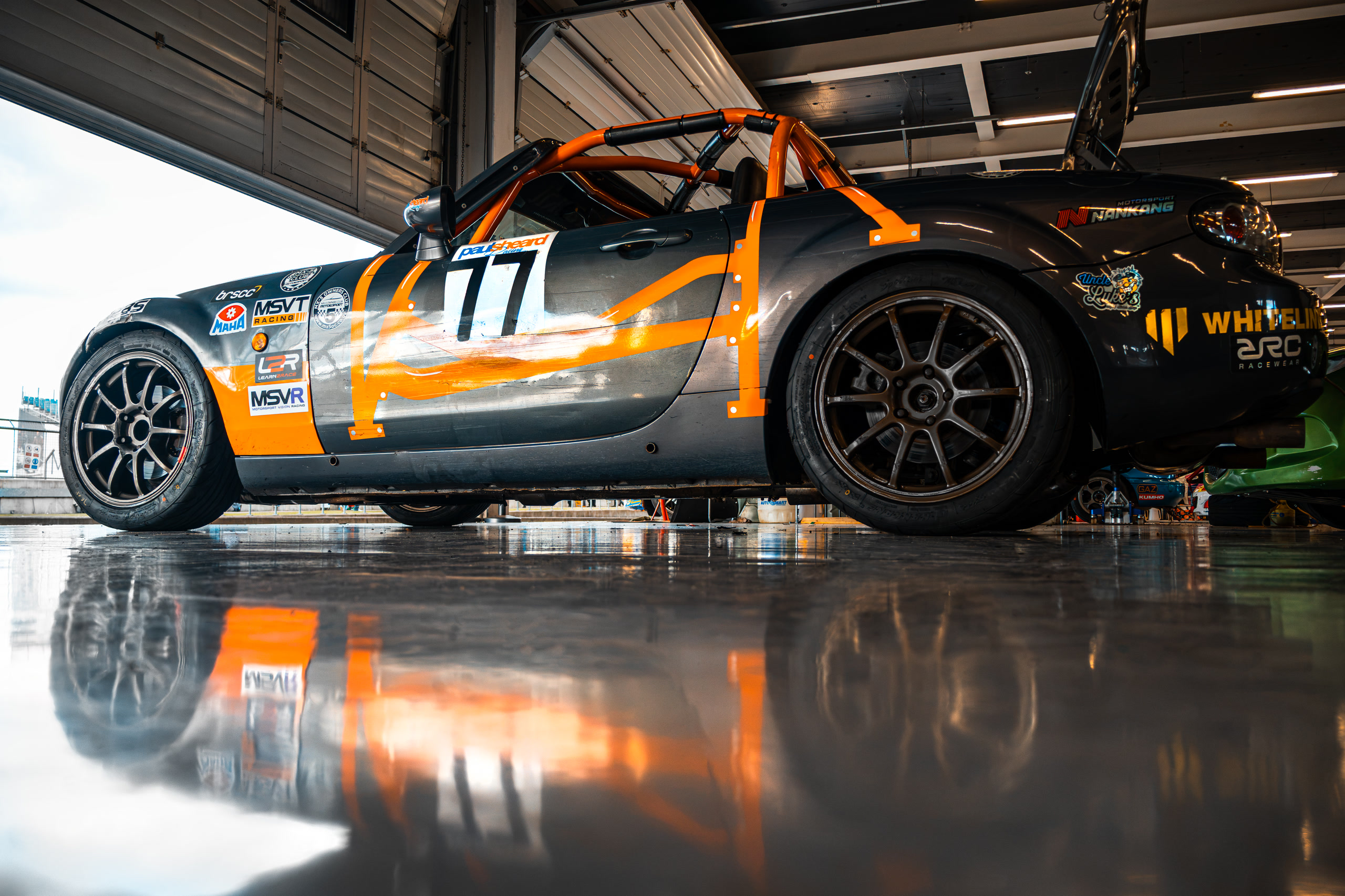 The MX-5 in the Silverstone garage