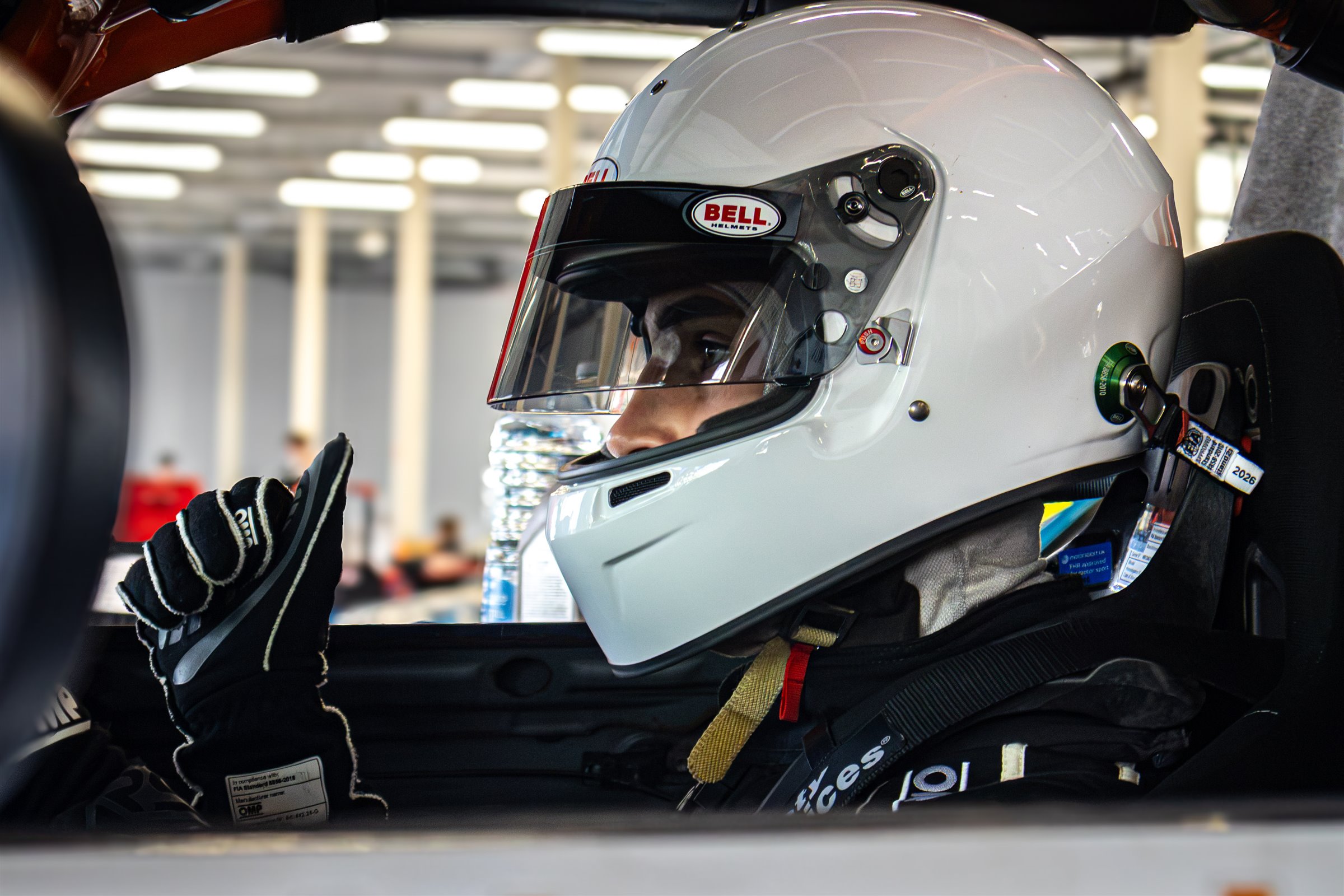 Christian Valverde in the cockpit, helmet on