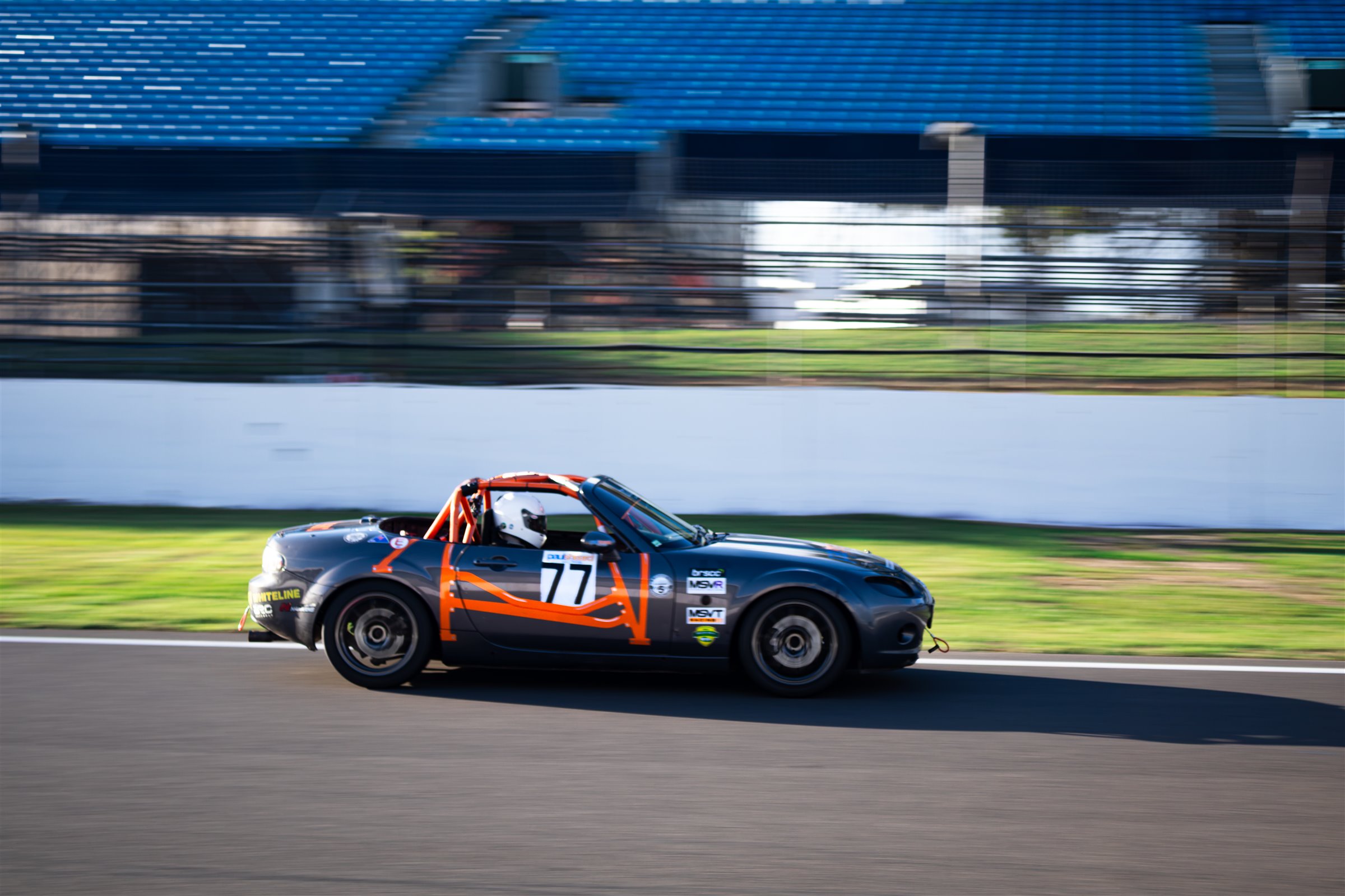 Christian Valverde's MX-5 on track in front of the grandstand