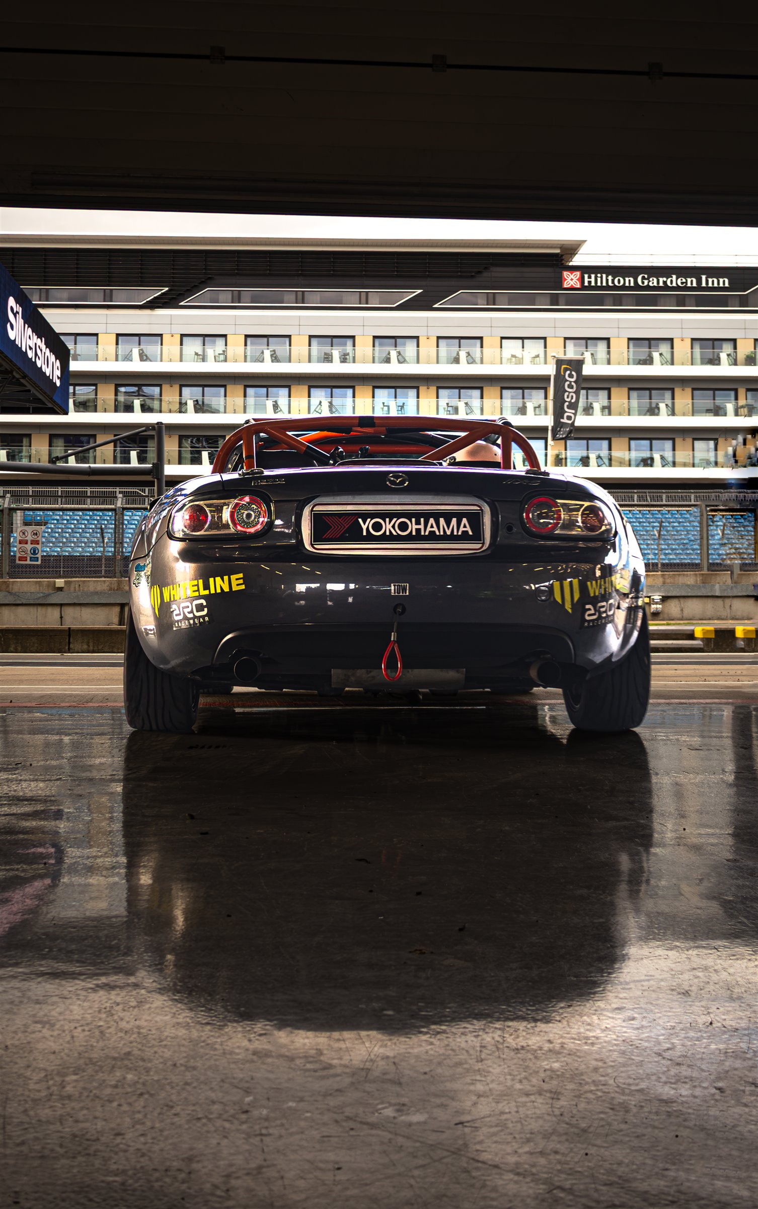 The MX-5 from behind in the Silverstone garage