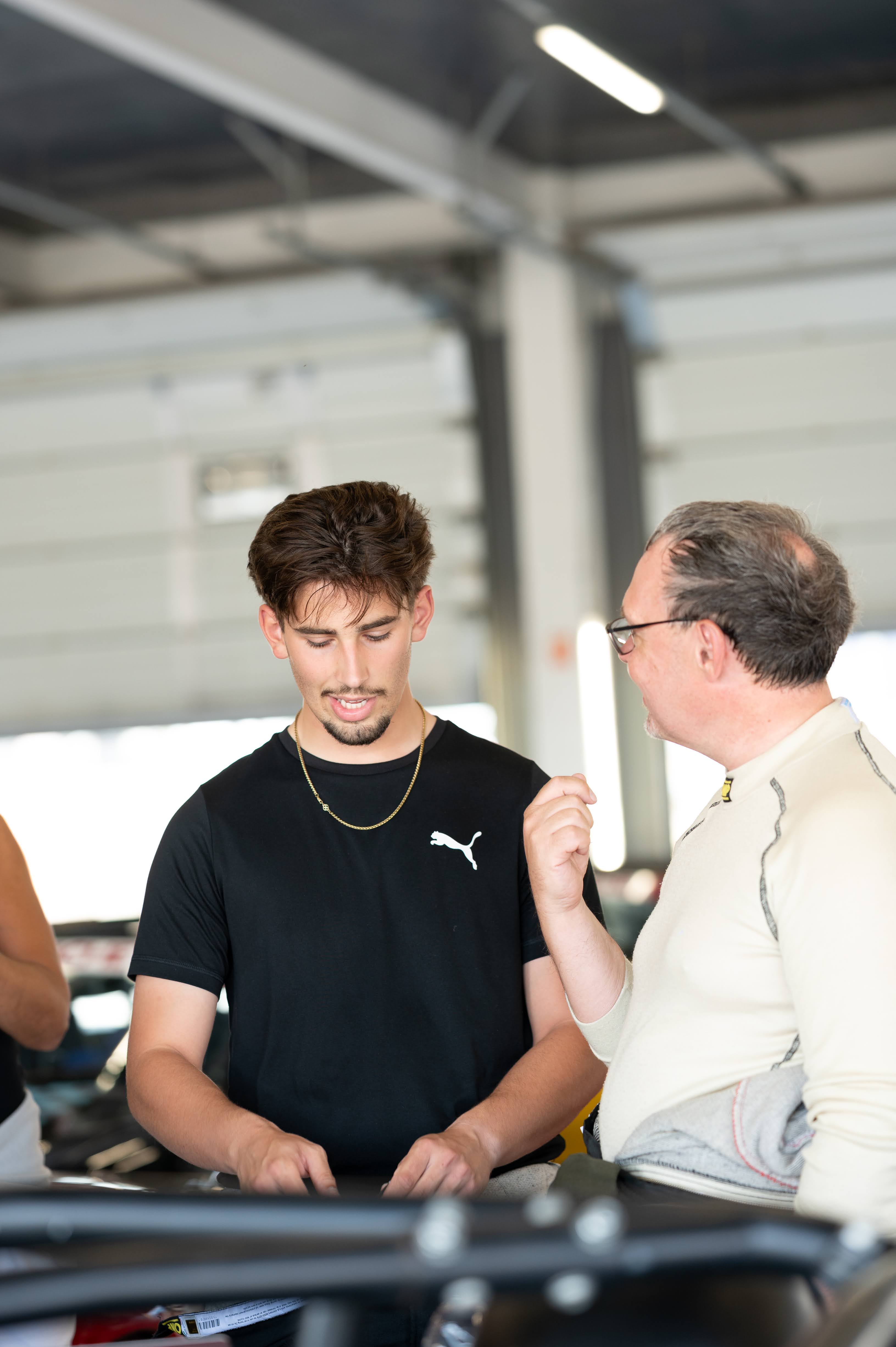 Christian Valverde in the garage, Silverstone